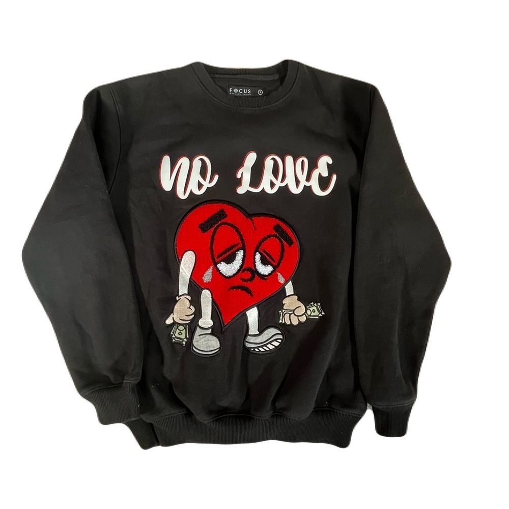 Focus Men's Black 'No Love' Heart Graphic Crewneck